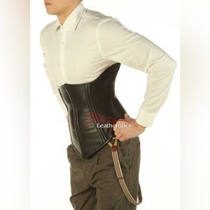 Men's 24” Leather Corset Tight Lacing Steel Boned Posture support 1224